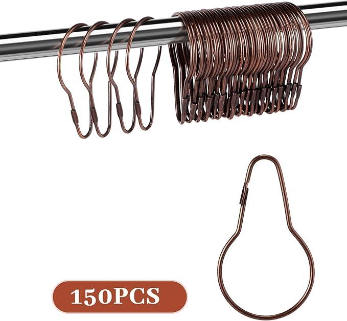 Geetery 150 Pcs Metal Shower Curtain Hooks Rust Proof Reusable Shower Curtain Hangers Multi Functional Stainless Steel Shower Curtain Rings for Bathroom Bedroom Kitchen (Bronze) - ModernBath