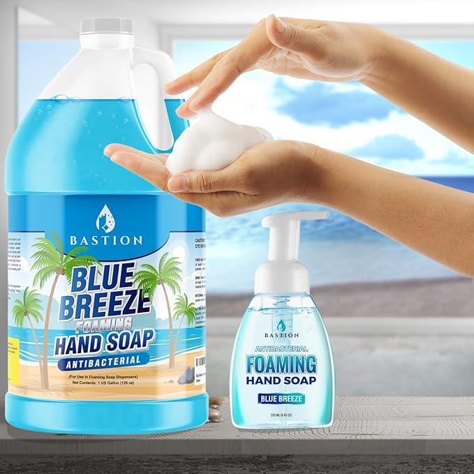 Bastion Blue Breeze Antibacterial Foaming Hand Soap Bulk Refill – 1 Gallon (128 oz) Rich Lather, Moisturizing Formula – Washes Away Germs & Bacteria – Refreshing Clean Scent for Foaming Dispensers - ModernBath