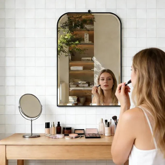 POZINO Beveled Oblong Mirror, 20"x30" Rectangle Rounded Mirror for Over Sink, Modern Black Bathroom Mirrors with Stainless Steel Frame, Vanity Wall Mirrors for Bedroom Living Room Entryway Fireplace - ModernBath