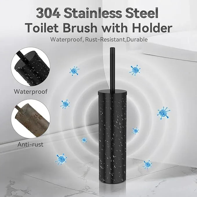 DOWRY Toilet Brush and Holder for Bathroom Storage Organization Deep Cleaning Covered Brush Cleaner Black Toilet Brush with 2 Brush Holders,Black Round - ModernBath
