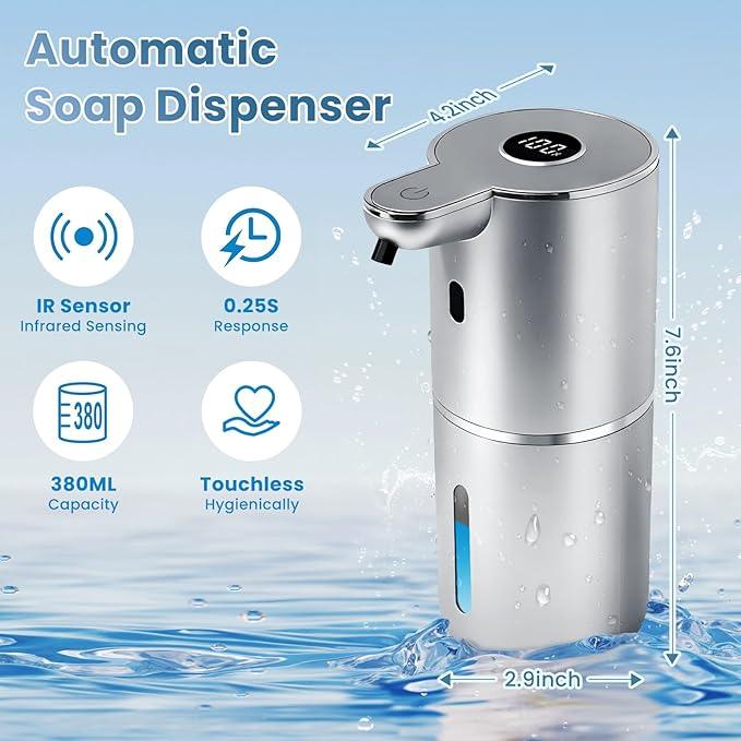 Automatic Soap Dispenser, Touchless Liquid Soap Dispensers, USB Rechargeable, 6-Level Adjustable Volume Control, 12.8oz/380ml, Wall Mount for Kitchen, Bathroom, Free Liquid Dispenser Stickers (Silver) - ModernBath