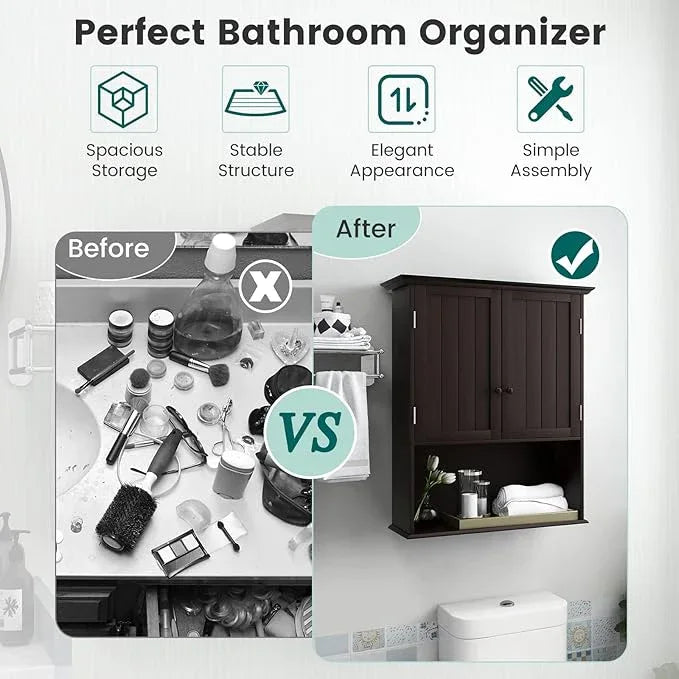 Giantex Medicine Cabinets, Wall Mounted Bathroom Cabinet with Adjustable Shelf, 2-Door, Bathroom Storage Cabinet Over The Toilet, Living Room, Kitchen, Laundry Room, Cupboard (Espresso) - ModernBath