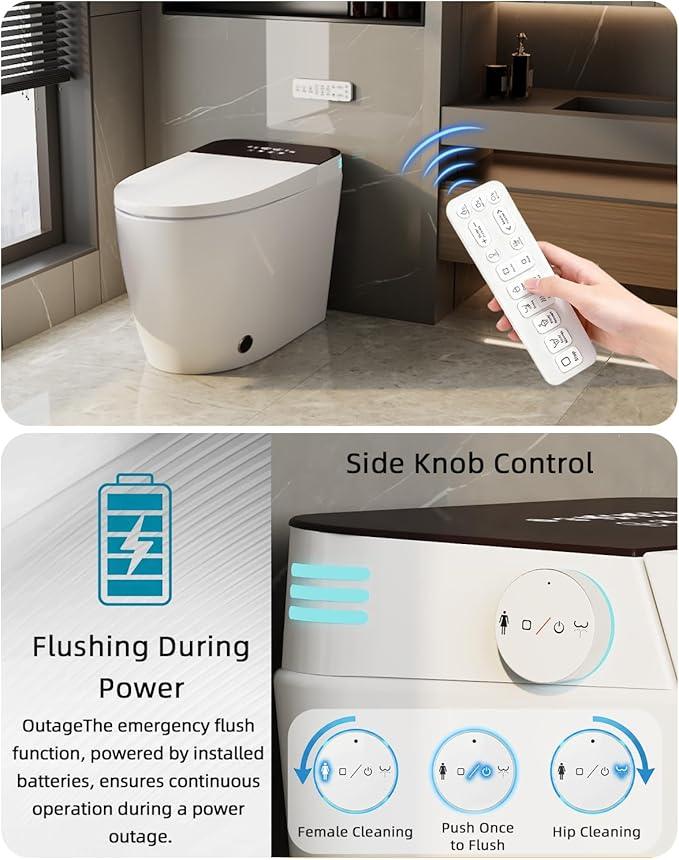 TOTTE Luxury Smart Toilet with Bidet, Hands-Free with Auto Open/Close Lid & Self-Cleaning Bowl | Adaptive Warm Water Wash & Heated Seat, Built-in Aroma, One-Piece Elongated Design - ModernBath