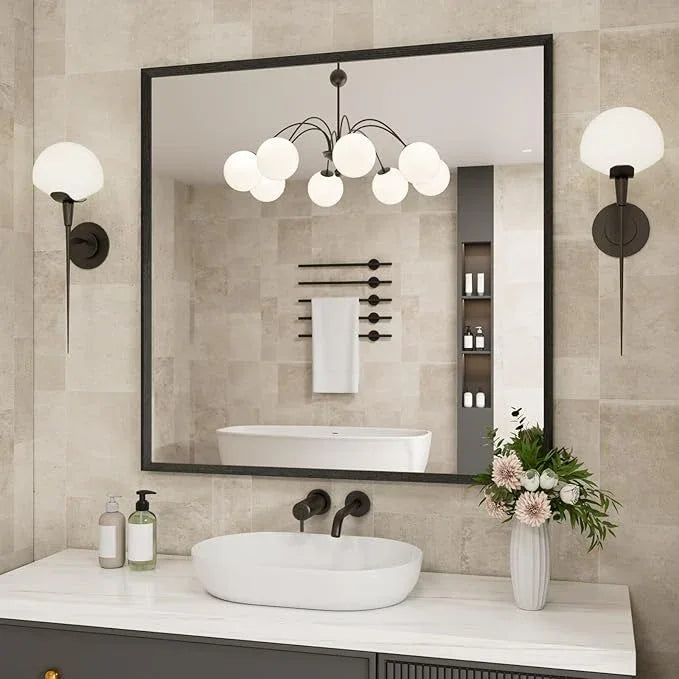 JISOSO Bathroom Vanity Mirror 36x36 Inch, Matte Black Rectangle Bathroom Mirror, Anti-Rust, 4MM Tempered Glass, Wall-Mounted Mirror, Hangs Horizontally or Vertically for Bathroom & Bedroom - ModernBath