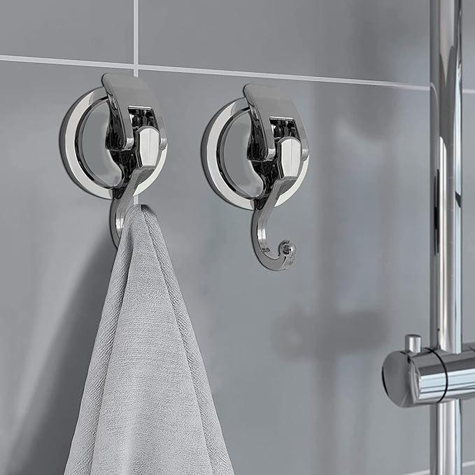 Suction Cup Hooks - Heavy Duty Glass, Reusable, No Hole Punched, for Bathroom Robe & Garland (Silver, 4 Pack) - ModernBath