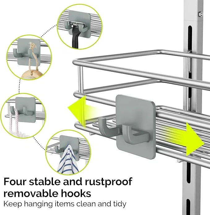 Orimade Over the Door Shower Caddy Adjustable 5 Tier Silver Grey,Bathroom Hanging Organizer Shelf Rustproof with 4 Hooks,Shower Basket with Soap Holder and Suction Cup - ModernBath