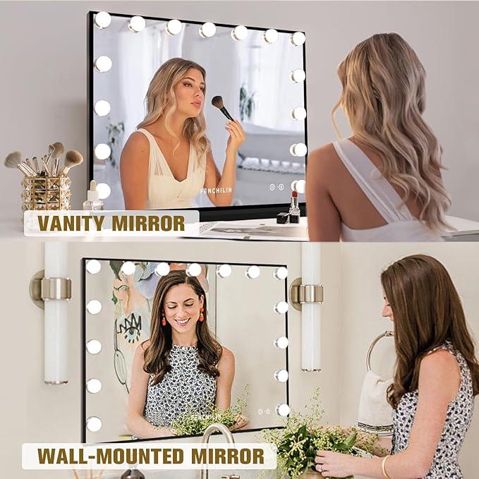 FENCHILIN Hollywood Vanity Mirror with Lights and Bluetooth Speaker Makeup with 15 Dimmable Lighted LED Bulbs Tabletop or Wall-Mounted for Dressing Room Bedroom - ModernBath