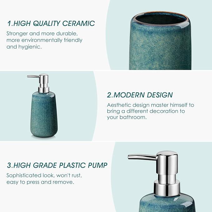 vancasso Green Bathroom Accessories Set, Ceramic Soap Dispenser and Toothbrush Holder Sets, Stoneware 4 Pcs Bathroom Sink Set for Modern Home Decor, Series Starry - ModernBath