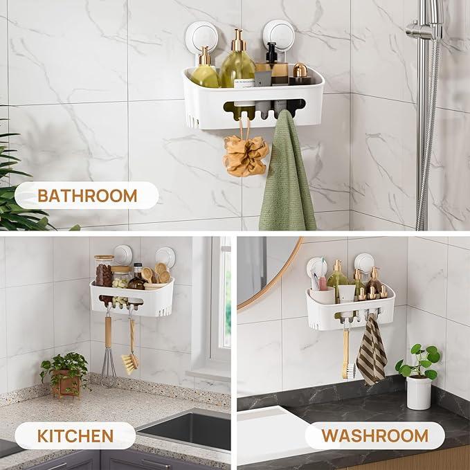 LEVERLOC Shower Caddy Suction Cup, Shower Organizer Removable Bathroom Shelf, Storage Suction Powerful Max Hold 22lbs Bathroom Caddy Waterproof Holder, White - ModernBath