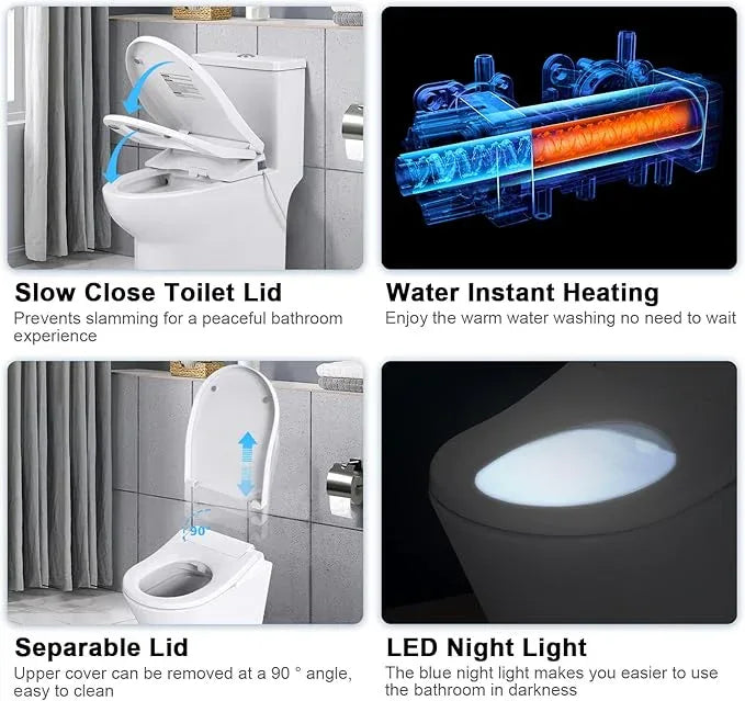 Electric Bidet Toilet Seat with Heated Seat, Endless Warm Water, Smart Bidet Toilet Seat Elongated, Separable Sittable Lid, Self-Clean Adjustable Nozzle | Wireless Remote | Quiet Operation - ModernBath