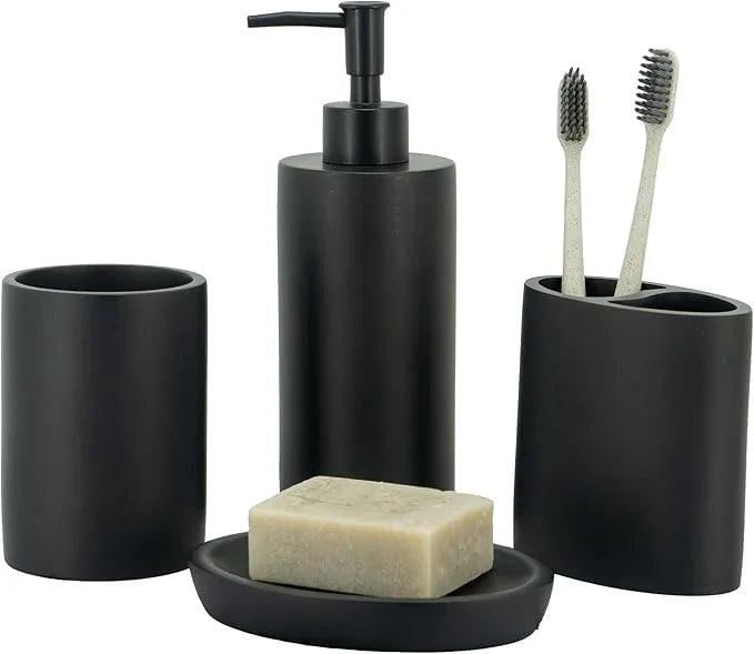 ZCCZ Grey Bathroom Accessory Sets, 4 Pieces Bathroom Accessories Complete Set Vanity Countertop Accessory Set, Includes Lotion Dispenser Soap Pump, Tumbler, Toothbrush Holder and Tray - ModernBath