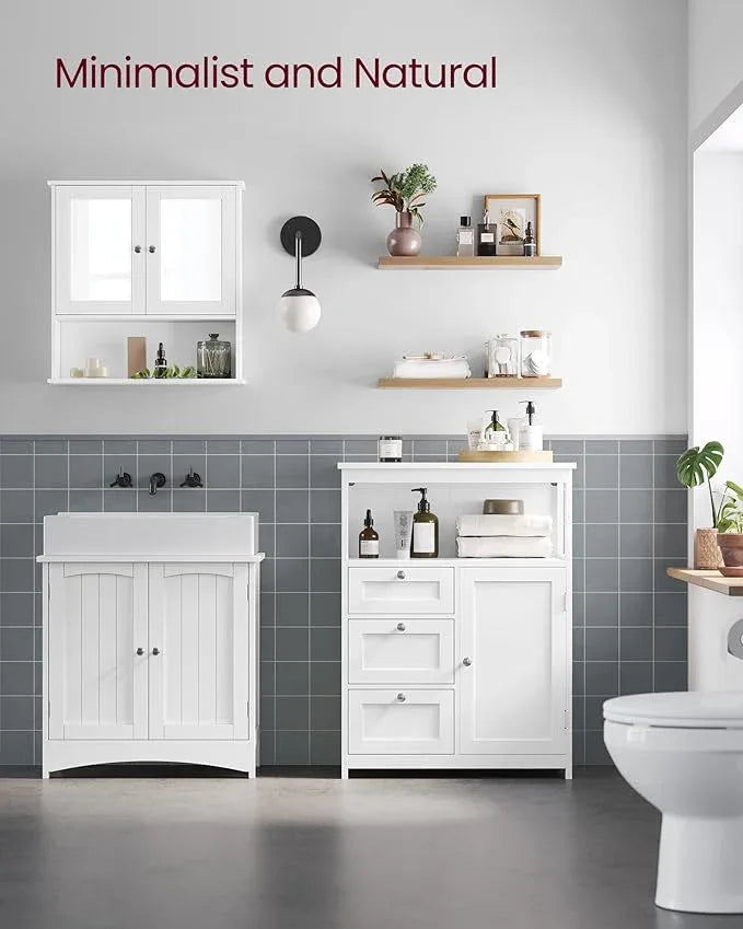 VASAGLE Floor Storage Cabinet, Freestanding Storage Unit with 3 Drawers, Adjustable Shelf, 11.8 x 23.6 x 31.5 Inches, for Living Room, Bathroom, Entryway, White UBBC542P31V1 - ModernBath