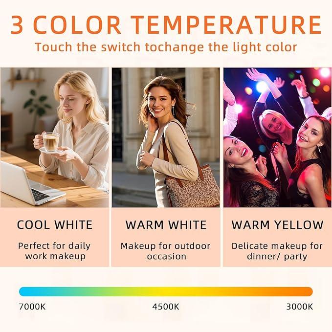 FENCHILIN Vanity Mirror with Lights, 22" x 19" Backlit + Front Lit Hollywood Makeup Vanity Mirror LED Strip with 3 Colors Modes Smart Touch for Dressing Room & Bedroom White - ModernBath