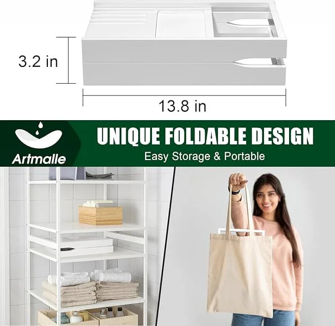 Artmalle Bathtub Tray for Tub, Expandable Bamboo Bath Caddy Tray with Book Holder for Home Spa Relaxing, Foldable Minimalist Bathroom Accessories for Women Men (Simple, White) - ModernBath