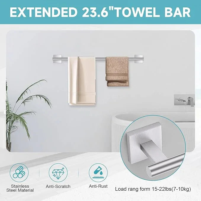 Brushed Nickel Bathroom Hardware Towel Bar Set, 5 Pieces Double Dase Toilet Paper Holder Bathroom Hardware Set, 23.6 Inch Stainless Steel Towel Racks for Bathroom Wall Mounted - ModernBath