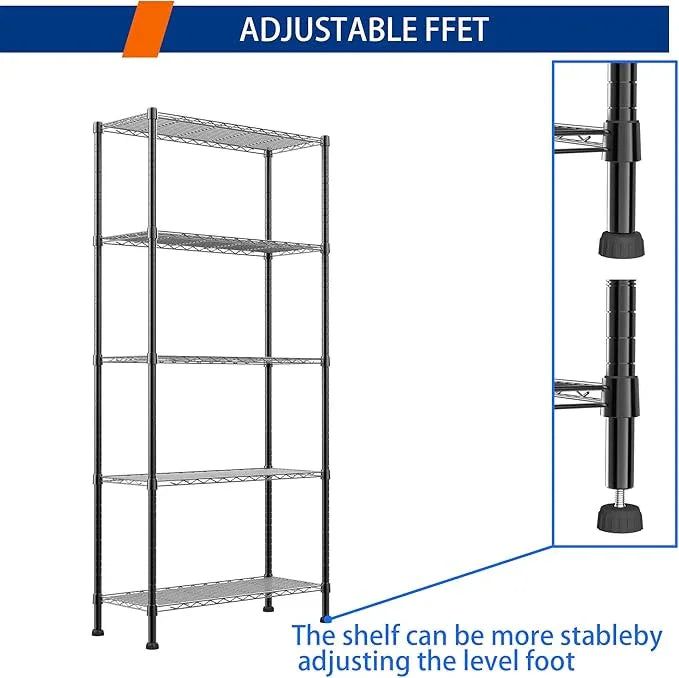REGILLER 5-Wire Shelving Metal Storage Rack Adjustable Shelves,Standing Storage Shelf Units for Laundry Bathroom Kitchen Pantry Closet(Black,14.1" D x 30" W x 79" H) - ModernBath