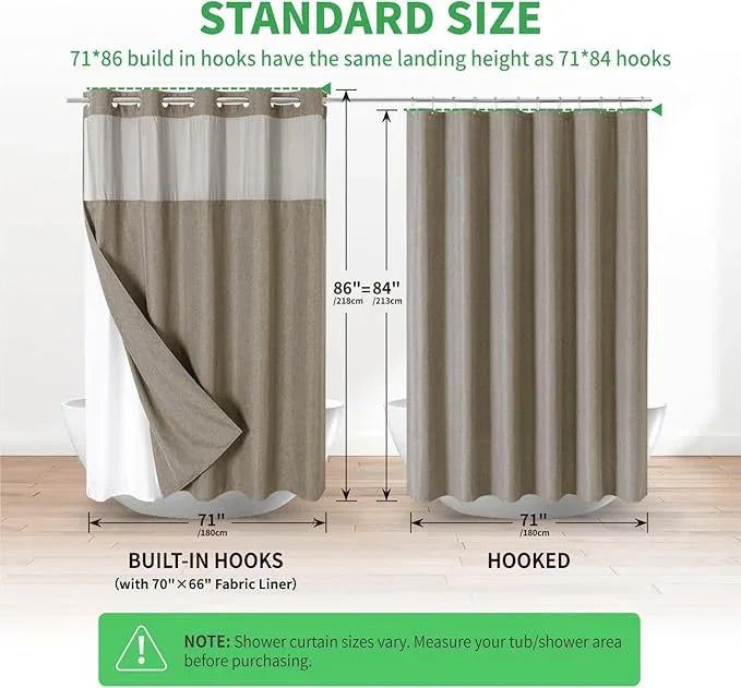 eachope Extra Long No Hooks Needed Linen Textured Shower Curtain with Snap-in Fabric Liner Set,Hotel Luxury Decor Shower Curtains for Bathroom,Waterproof & Washable,71Wx86H,Khaki/Tan - ModernBath