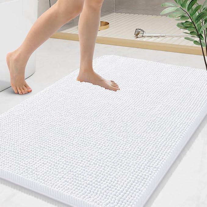 Arotive Bathroom Rugs 44x24, Extra Soft Absorbent Shaggy Chenille Bath Rugs, Machine Washable Rubber Backing Non-Slip Bath Mats for Bathroom Floor Tub and Shower, Home Decor Accessories, White - ModernBath