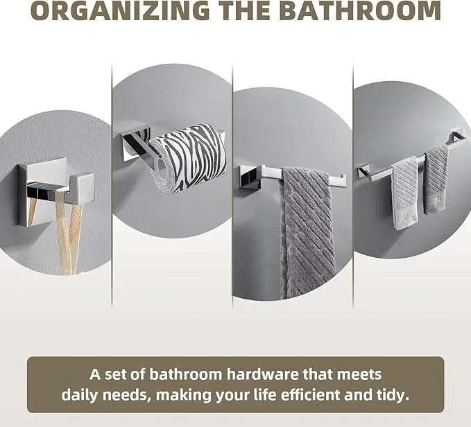 Suyar Polished Chrome Bathroom Hardware Set 4 Pieces, 304 Stainless Steel Bathroom Accessories, Include Robe Hook, Toilet Paper Holder, Hand Towel Holder, Bath Towel Bar - ModernBath