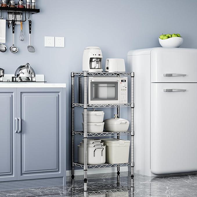 1000 lbs 4 Tier Shelf Metal Storage Shelves Wire Rack Closet Organizers with PP Board for Garage Kitchen Bathroom Laundry Chrome 11.8" D x 21.7" W x 39.5" H - ModernBath
