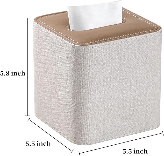 Cretkhp Square Linen Tissue Box Cover with Magnetic Closure, Modern PU Leather Tissue Box Holder for Bathroom Vanity Countertop Night Stands Bedroom Office Desk, Stylish Cube Tissue Holder (Linen) - ModernBath