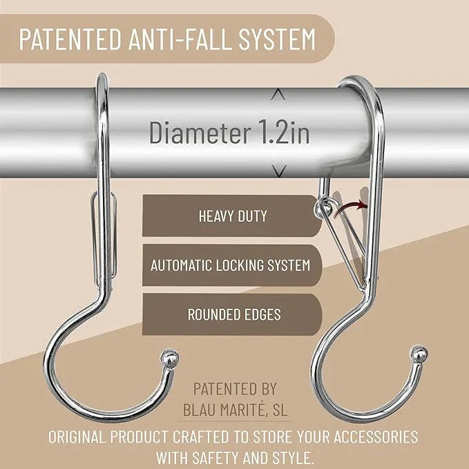 Blau Marité 6 Purse Hanger for Closet. Tote Hanger. S-Shaped Hooks S Hooks Twist Design. Anti Drop S-Shaped Hook for hanging handbags with Safety Buckle to Prevent Falls. Heavy Duty. (Silver, Twisted) - ModernBath