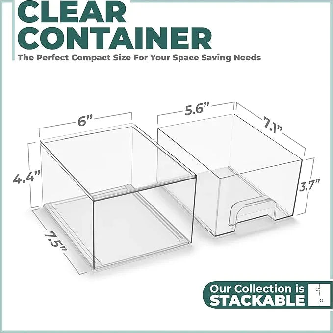 Sorbus Acrylic Storage Containers - 4 Pack, Stackable Storage Bins Set for Bathroom Organization - Clear Acrylic Drawer Organizers - Makeup Case Pull-Out Drawers (4.4’’ Tall) - ModernBath