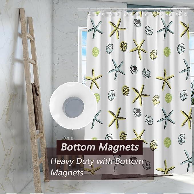 TIKABC Shower Curtain Liner, 4G PEVA Starfish Shower Liner, Plastic Waterproof Shower Curtains, 72x72 inch with Grommet Holes 3 Magnetic Weights - ModernBath