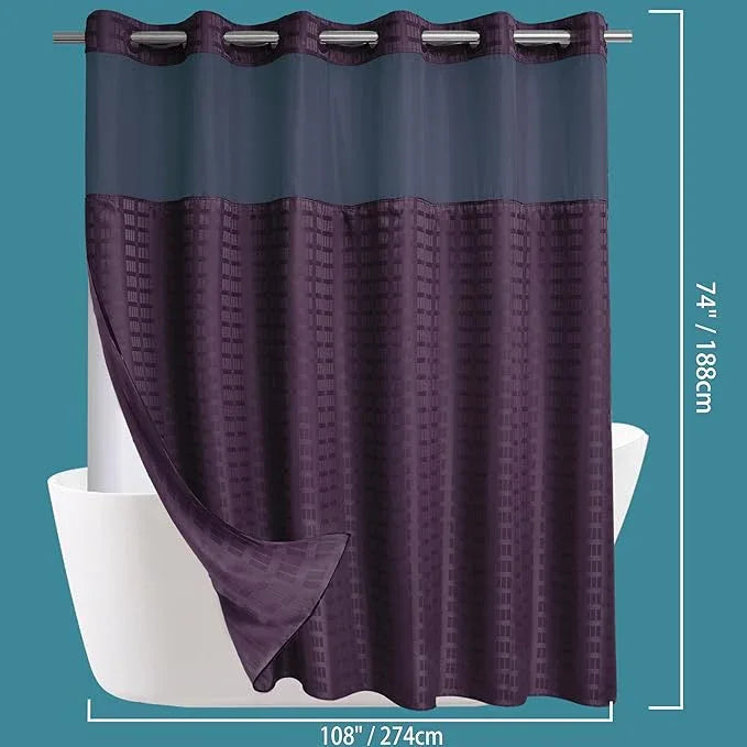 Conbo Mio Extra Wide No Hook Shower Curtain with Snap in Liner Set, 108" x 74" Hotel Luxury Purple Shower Curtains for Bathroom with See Through Top Window, Waterproof, Washable 108W x 74H - ModernBath