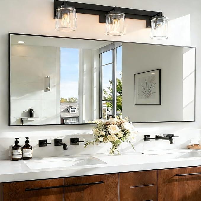 KOCUUY Black Bathroom Mirrors, 60"x24" Large Rectangle Mirrors for Bathroom Sink, Oversized Wall Mirror Black Metal Framed Decor for Living Room, Farmhouse, Entryway, Hang Horizontal/Vertical - ModernBath