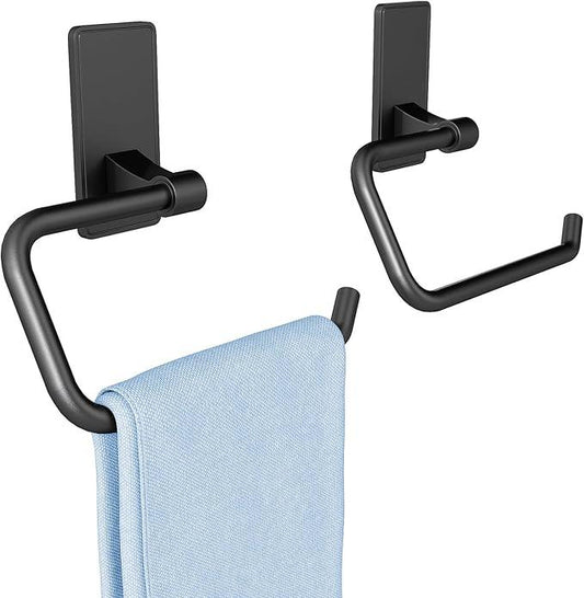 2-Piece Towel Ring, Adhesive Hand Towel Holder for Bathroom, Modern Style Towel Hangers Wall-Mounted Hand Towel Rack for Bathroom, Matte Black - ModernBath