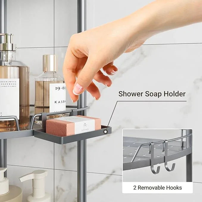 ELYKEN Corner Shower Caddy Standing, 3 Tier Rustproof Metal Shower Organizer with Soap Holder, Floor Shower Corner Shelf Rack Storage Stands with Adjustable Feet & 2 Hooks for Bathroom, Silver - ModernBath