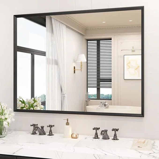 JISOSO Rectangle Bathroom Mirror 40x30 Inch, Matte Black Framed, 4MM Tempered Glass, Anti-Rust, Wall-Mount Vanity Mirror for Bathroom & Bedroom, Hangs Horizontally or Vertically - ModernBath