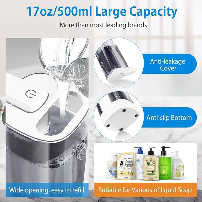 Uarnicey Automatic Liquid Soap Dispenser, Rechargeable,Touchless,17oz/500ml with 4 Adjustable Soap Levels, Wall Mount & Waterproof, Liquid Hand/Dish Soap Dispenser for Bathroom Kitchen - ModernBath