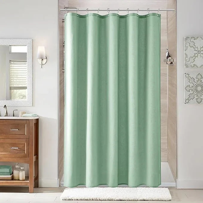 Naturoom Aqua Green 54 Inch Shower Curtain - Stall Narrow Half Linen Ultra Thick Fabric Shower Curtain Set with Hooks, Boho Farmhouse Rustic RV Camper Bath Curtains for Bathroom, 54x78 - ModernBath