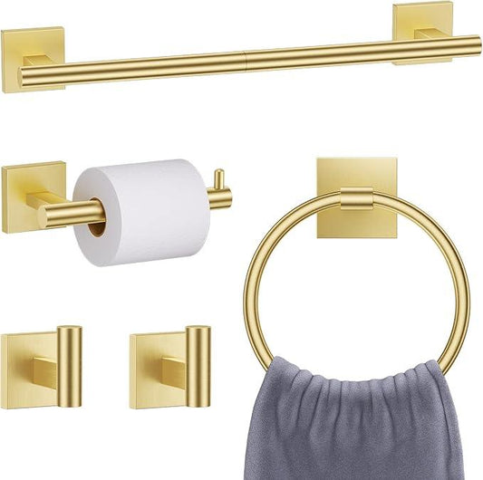 Brushed Gold Toilet Paper Holder Towel Bar Set, 5 Pieces Bathroom Hardware Accessories Set, 23.6 Inch Stainless Steel Towel Racks for Bathroom Wall Mounted - ModernBath