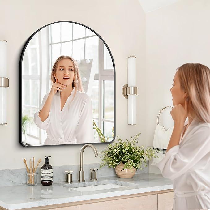 Arched Bathroom Mirror, 30"x36" Black Arched Mirror for Bathroom, Wall Mounted Mirror, Black Vanity Wall Mirror w/Metal Frame for Bedroom, Entryway, Living Room, Hanging or Leaning Against Wall - ModernBath