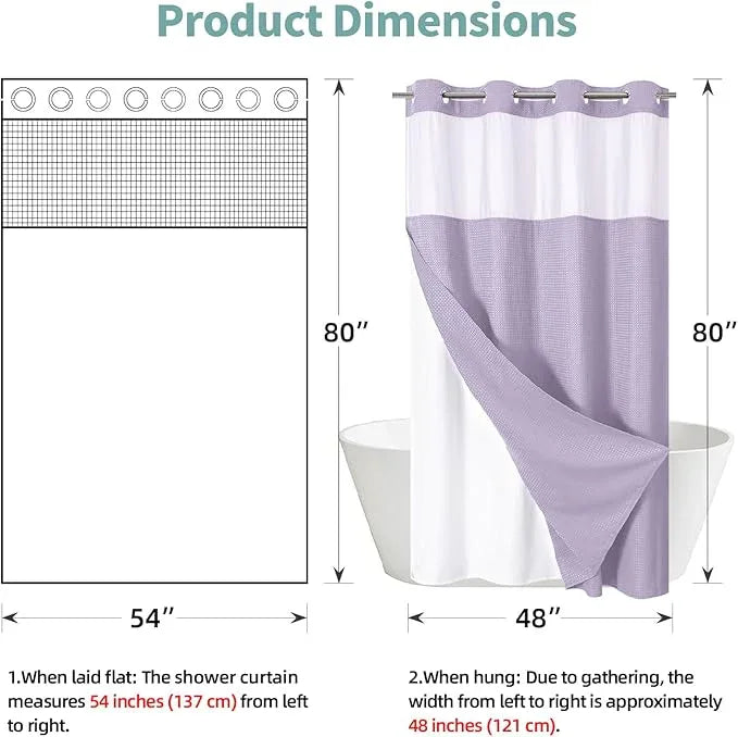eachope Lavender No Hook Waffle Weave Shower Curtain with snap-in Liner Replacement, 230GSM Waterproof Fabric Hotel Shower Curtain Set for Bathroom, Through Mesh Top Window,54Wx80H - ModernBath