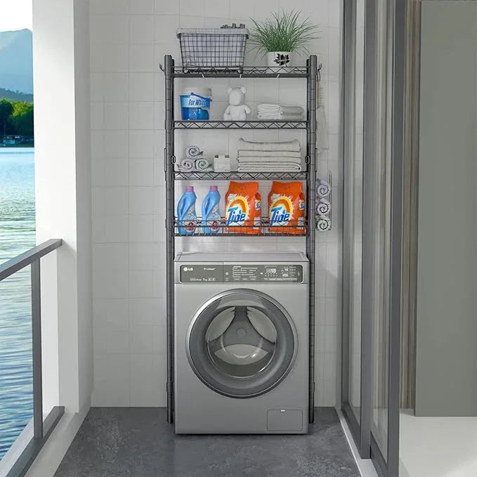 Hodonas 4-Tier Over The Toilet Storage, Adjustable Over Toilet Bathroom Organizer Rack, Freestanding Bathroom Shelves Above Toilet Storage, Sturdy Bathroom Space Saver with Basket and Shelves, Gray - ModernBath
