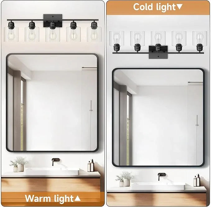 FAISHILAN Modern 5 Light Bathroom Vanity Light, 31 inch Black Bathroom Lights Fixtures, Vanity Lights with Clear Glass for Mirror Kitchen Living Room Hallway Cabinet Porch - ModernBath
