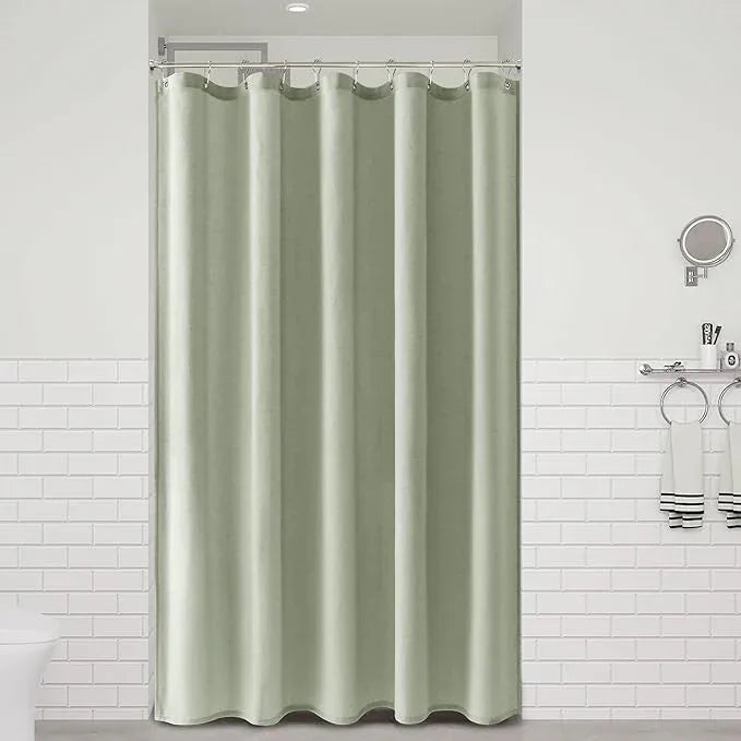 Naturoom Mist Sage 54 Inch Shower Curtain - Stall Narrow Half Linen Ultra Thick Fabric Shower Curtain Set with Hooks, Boho Farmhouse Rustic RV Camper Bath Curtains for Bathroom, 54x78 - ModernBath