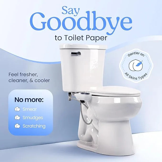 CLEAR REAR Bidet Attachment for Toilet Seat - Non-Electric, Self-Cleaning Dual Nozzle, Adjustable Water Pressure, Rear & Feminine Wash Hygienic Upgrades - Fits Elongated Toilets (Cold & Warm Water) - ModernBath