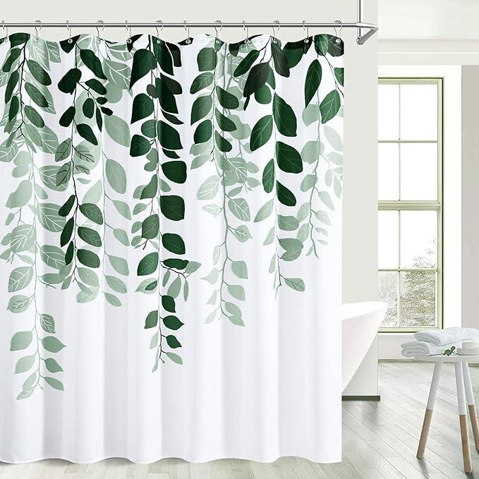 BOODII Emerald Green Leaves Shower Curtain for Bathroom Hunter Green Eucalyptus Watercolor Shower Curtain for Bathroom Botanical Floral Leaf Spring Decor 72x72 inch - ModernBath