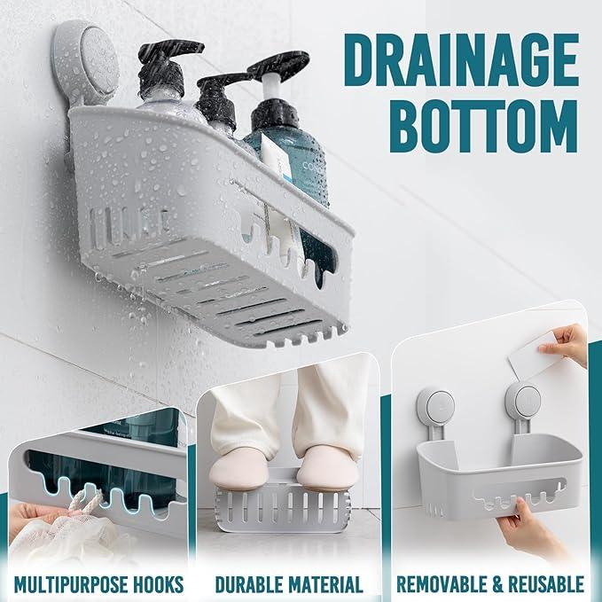 TAILI Shower Caddy Suction Cup 2 Pack, Heavy Duty Bathroom Organizer, Removable Shelves for Inside Shower, Shampoo, Waterproof Suction Plastic Storage for Bathroom Accessories Holder, Gray - ModernBath