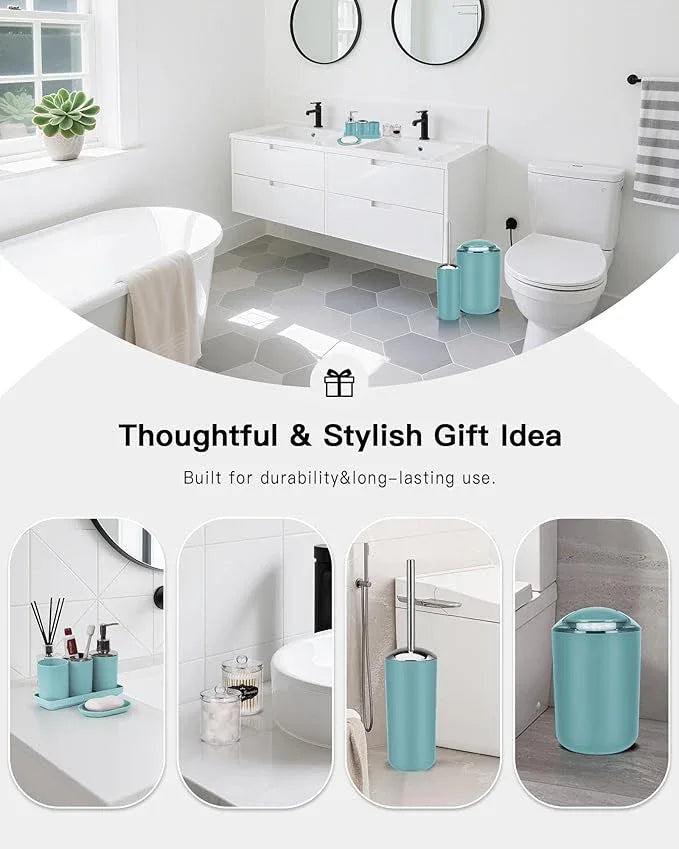 IMAVO Bathroom Accessories Set,Blue Bathroom Set,9 Pieces Bathroom Accessory Set,Tray,Qtip Holders,Toilet Brush,Trash Can for Bathroom Décor and Home Gifts - ModernBath