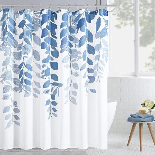 BOODII Dusty Blue Grey Leaf Shower Curtain for Bathroom Grayish Blue Botanical Eucalyptus Curtain Set Floral Leaves Bathroom Decor Spring Bath Stone with Hooks 72x72 - ModernBath