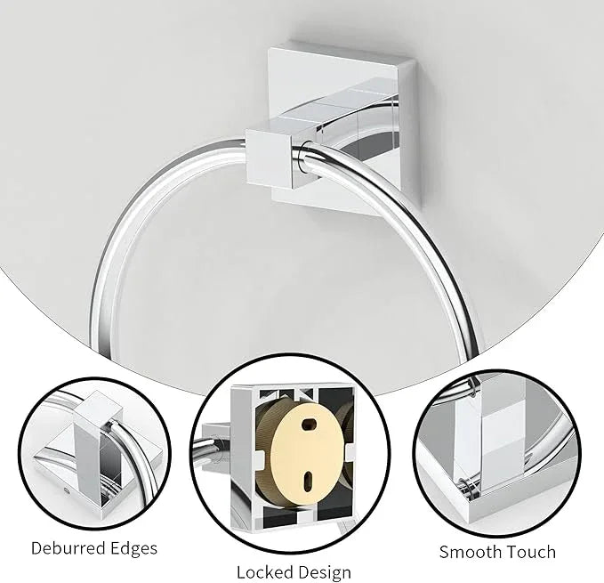 RUACQ Towel Ring for Bathroom 2pcs,Square Base Hand Towel Holder Hangers Wall Mount,Heavy Duty,Stainless Steel(Chrome) - ModernBath