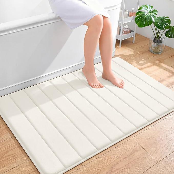 OLANLY Memory Foam Bath Mat 44x32, Super Soft Absorbent Bathroom Rugs, Quick Dry, Machine Washable Shower Floor Rugs, Bathmat Carpet, Bathroom Home Decor Accessories, Ivory - ModernBath