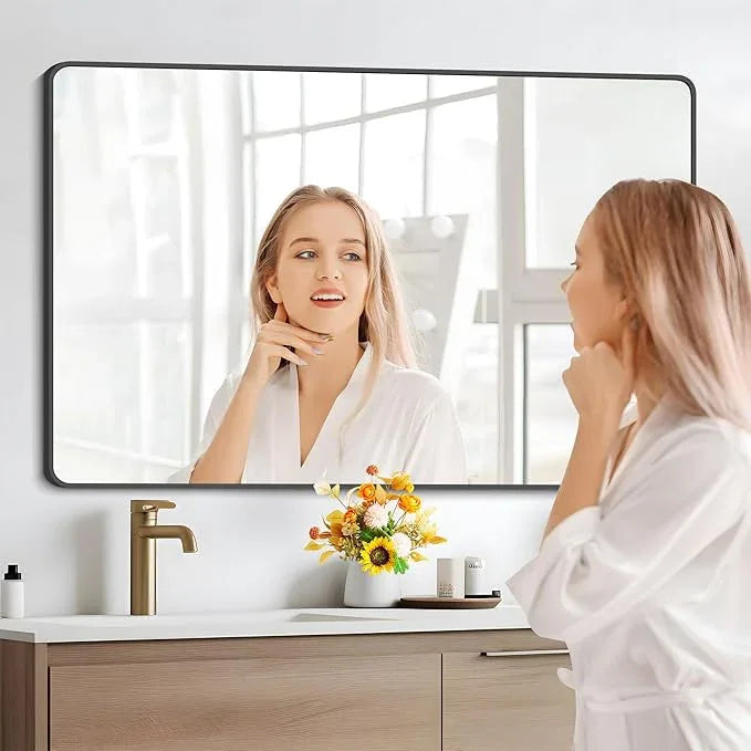 DESBING 36" x 55"Bathroom Mirror, Matte Black Wall Mirror with Metal Frame, Decorative Rectangular Vanity Mirror for Bedroom Bathroom Living Room Entryway (Horizontal/Vertical) - ModernBath