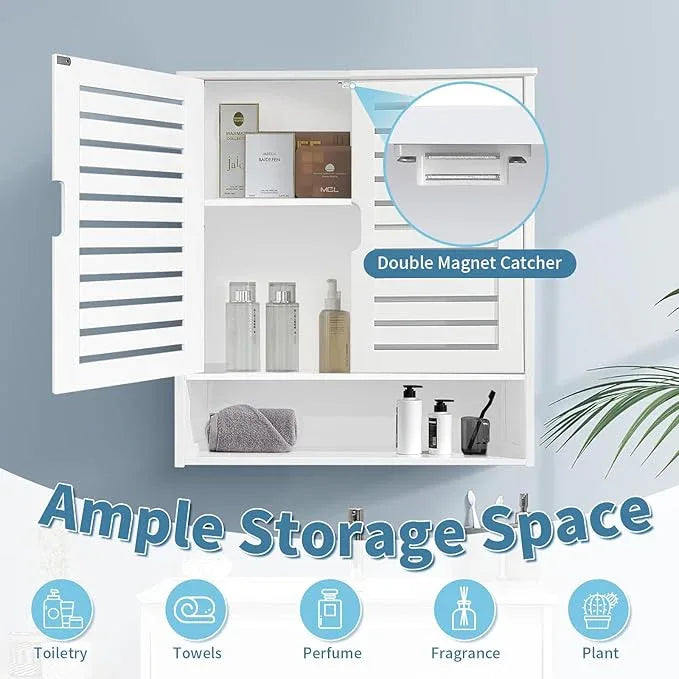 HYNAWIN White Organized Bathroom Storage Cabinet with Lattice Doors,Spacious Storage with Adjustable Shelves for Bathroom or Kitchen Essentials - ModernBath